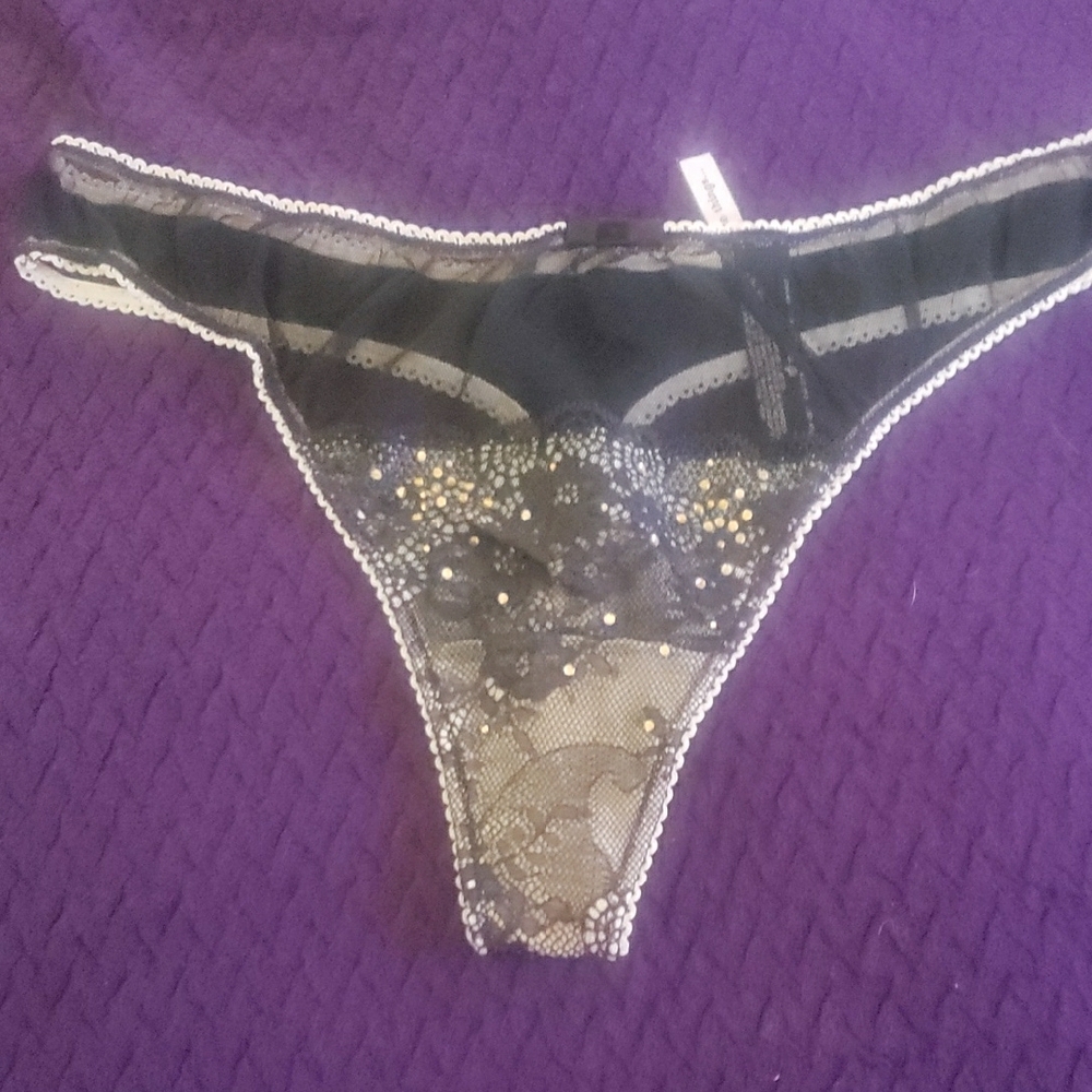 Victoria's Secret Black and Gold Lace Thong
